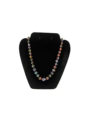 VINTAGE Murano Millefiori Glass Beaded Graduated Necklace Bell Caps • $59.99