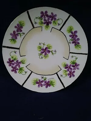 Vintage Schonwald Made In Germany Purple Flowers Decor Plate 10 1/4  Signed ~   • $13.99