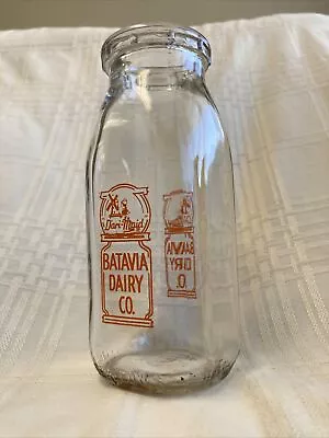 Vintage Half Pint Milk Bottle Batavia Dairy Co Illinois Dutch Girl Windmill • $14.99