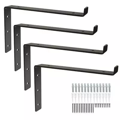 Shelf Brackets 9.25  X 6  With Lip 4PCS Black Metal With Screws Heavy Duty Fo... • $28.65