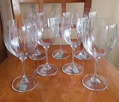 Mikasa Crystal ~ Stephanie Water Goblets ~ Set Of 7 Water Glasses ~ 7 1/2  NOS • $119.95