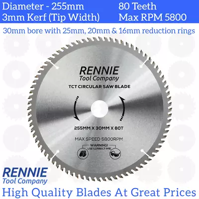 255mm X 30mm X 80T TCT Circular Wood Saw Blade For Bosch Makita Dewalt Mitre • £17.99