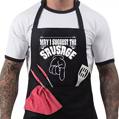 Funny BBQ Apron Novelty Cooking Baking Gifts For Men May I Suggest The Sausage • £11.97