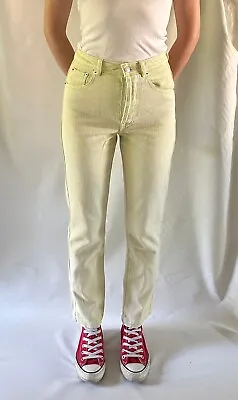 Pastel Mint Yellow Cotton Denim Acid Washed Boot Cut Jeans • $35.55