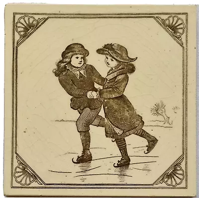 Victorian Tile. Maw & Co. Reading Stories. C1880. Owen Gibbons. • $105.68