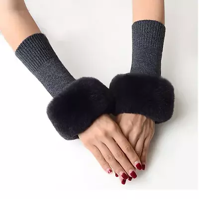 Rex Rabbit Fur Arm Sleeve Cuffs In Charcoal • $29.86