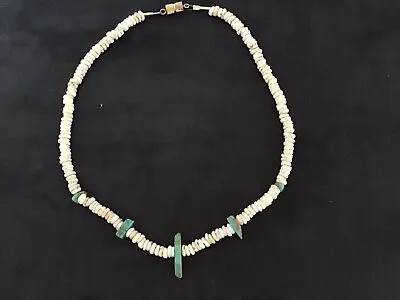 Vintage *** 70s Hawaiian Pukka ShellHeishi  & Turquoise Choker Necklace • $9.99