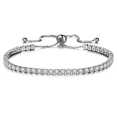 925 Sterling Silver Bridal Bridesmaid Cubic Zirconia Tennis Bracelet Women Gift • £9.99