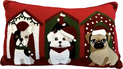 $39.04 • Buy Christmas Pillow French Bull Dog Pug Frenchie Dogs Lights Doghouses Holiday
