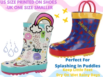 £7.49 • Buy Kids Infant Cartoon Graffiti Rainbow Tiger Cat Waterproof Wellington Rain Boots