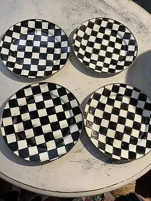 Mackenzie Childs Plates Charger Set Of 4 Black And White Courtly Check • $200