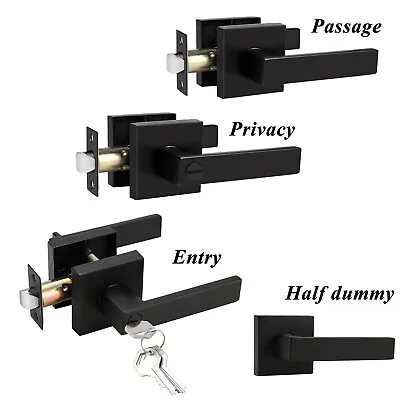 Matt Black Door Lever Privacy Passage Dummy Handle Interior Square Knobs Keyless • $32.99