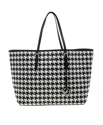 🖤MICHAEL KORS 🖤JET SET BLACK Houndstooth 🖤LARGE SAFFIANO LEATHER SHOULDER Bag • $175