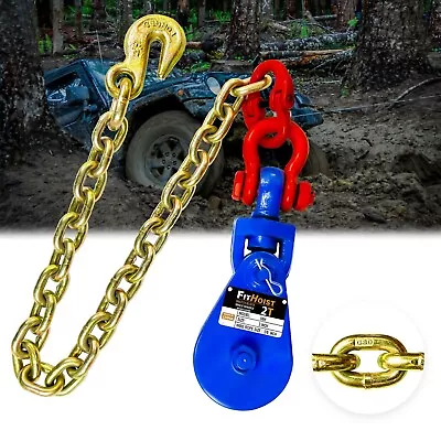 2 Tons Snatch Block With G80 Chain | 3  Sheave For 3/8  Inch Wire Rope • $44.93