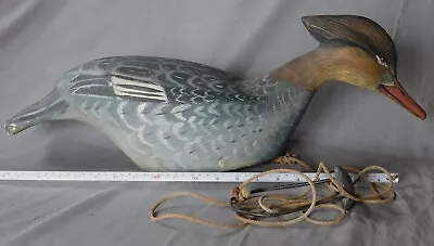 Vtg. American Hand Carved Duck Decoy Signed Charles Brisky 1969 Merganser Hen • $175