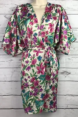$18 • Buy Womens VTG Val Mode Medium Floral Kimono Robe Silky Nylon Lingerie M