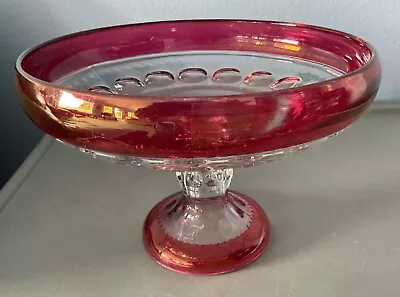 Vintage Kings Crown Thumbprint Ruby  Flashed Footed Compote Bowl 10” • $35