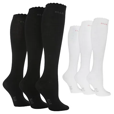 £7.99 • Buy ELLE - 3 Pack Girls Cotton Knee High Long Black & White School Socks