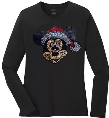 Women's Mickey Mouse Christmas Ladies Bling Long Sleeve T-Shirt S-4XL • $33.99