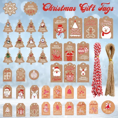 £4.79 • Buy Christmas Kraft Gift Tags Paper Card Labels For Xmas Gift Present + Free Strings