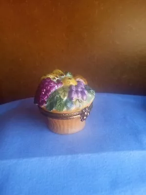 Limoges France  Hinged Colorful Fruit Basket Trinket Box. • $25