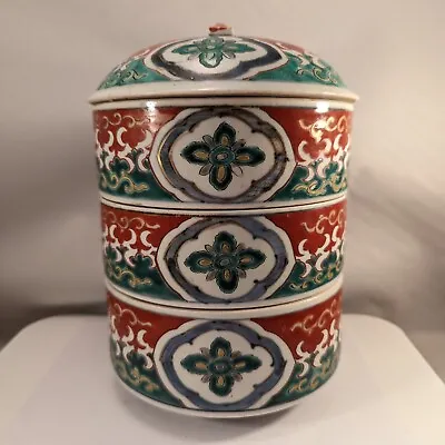 Antique Japanese Arita Imari Porcelain Jubako 4 Piece Stacking Bento Box Japan • $199.99