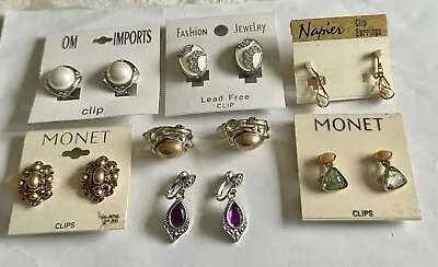 Vintage Monet Napier Avon Gold Silver Clip On Dangle Earrings Lot Of 7 NEW • $19.99