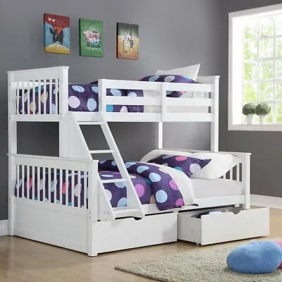 £539 • Buy Pine Double Bunk Beds With Drawers - Triple Sleeper For Three Children Or Adults