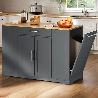 53 Inch Kitchen Island Cart With Trash Can Storage Cabinet Rolling Kitchen Table • $243.32