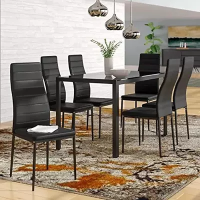 7 Piece Glass Dining Table And Chair Set For 6 Kitchen Dining Room Furniture Rus • $409.99