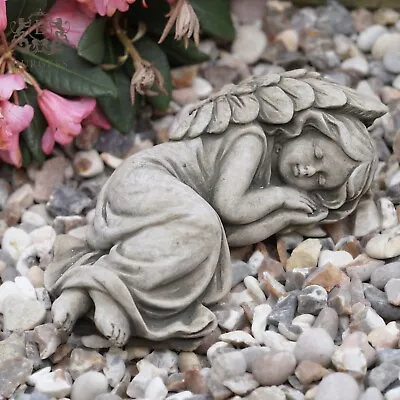 Sleeping Angel Stone Statue | Nymph Cherub Fairy Outdoor Garden Ornament Decor • £24.99