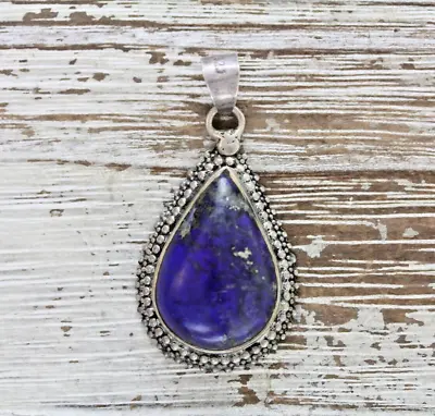 Vintage Lapis Lazuli Sterling Silver Pendant 925 Necklace Pretty Design Classic • $38.40