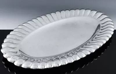 IMPRESSVE LARGE C1930 CZECH 800 SOLID SILVER SCALLOPED RIM SERVING PLATTER TRAY • $306.66