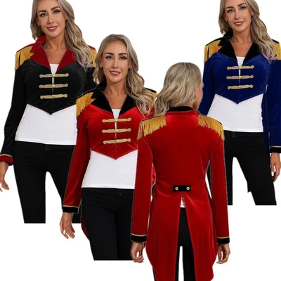 Womens Circus Ringmaster Costume Vintage Jacket Tailcoat Halloween Fancy Dress • $9.89