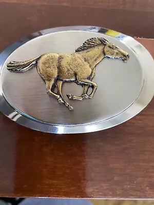 VINTAGE Early 1980s Galloping Mustang Horse Western Silver Belt Buckle • $15