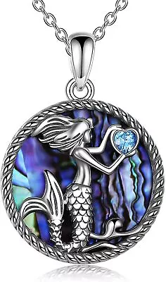 Mermaid Necklace For Women Sterling Silver Abalone Shell Pendant Jewelry Gifts • $55.75