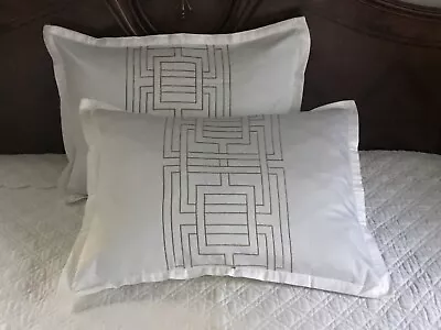 FAB! Nicole Miller Argos Apple Cream W Green Embroidery Pair STD Pillow Shams • $29.99