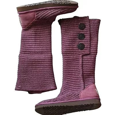 UGG Australia Classic Cardy Knit 5819 Tall Knit Boots Sheepskin Purple Size 8 • $41