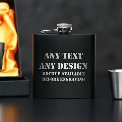 £6 • Buy Personalised Black 6oz Hip Flask ENGRAVED Birthday Wedding Usher Best Man Gift