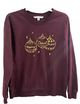 Womens Celebrate Together Christmas Graphic Sweatshirt Medium Deep Purple CLDV21 • $19.99