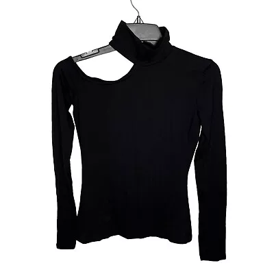 Marcella NYC Top Womens XS Black Evan Cut Out Long Sleeve Mock Neck Jersey New • $64.99