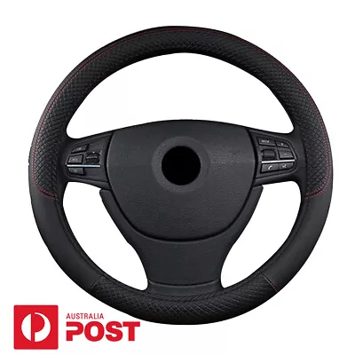 $18.89 • Buy 15''/38cm Black+Red Car SUV Steering Wheel Cover PU-Leather Breathable Anti-slip