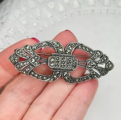 Vintage Sterling & Marcasite Pin Brooch ~ 925 Signed ~ Art Deco Inspired • $45