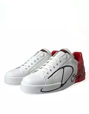 NEW! DOLCE & GABBANA Men's White Red Leather Low Top DG Sneakers Sz 11 • $400