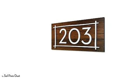 Modern House Numbers Line Ornament Red Oak Aluminium With Glued Acrylic No. • £50.40
