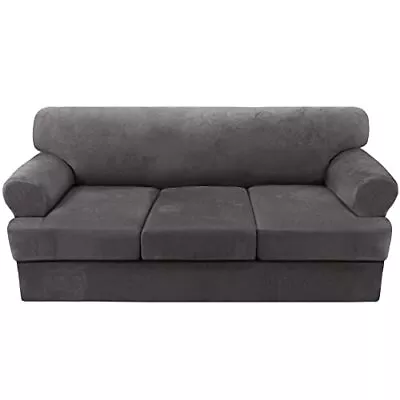  4 Piece T Cushion Sofa Slipcovers Thick Velvet 3 Cushion Sofa Neutral Gray • $77.75