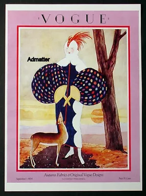 Vogue Fashion Magazine Cover Poster Sept 1924 Lady Walking Deer! Art Deco Print • $15.99