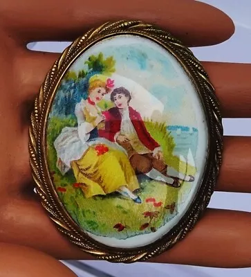 Antique / Vintage Celluloid Portrait Romantic Couple Man & Woman Brooch Pin • $38.50
