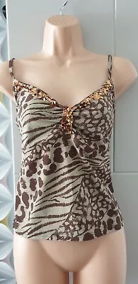 M&S Marks & Spencer Animal Print Stretch Strappy VEST TOP With SEQUINS Size 14  • £1