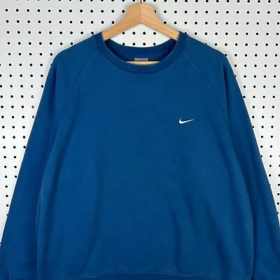 Y2K Nike Size Large Crewneck Sweatshirt Pullover Mini Swoosh Distressed Vintage • $28.95